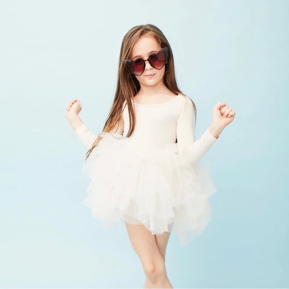 I Love Plum cream long sleeve tutu dress